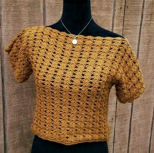 One of a Kind Crotchet Short Sleeve Mustard Top